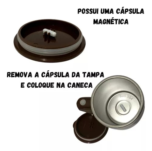 Caneca Mixer Automática - Copo Inox Suporte Magnético à Pilha 380ml