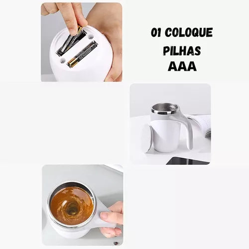 Caneca Mixer Automática - Copo Inox Suporte Magnético à Pilha 380ml