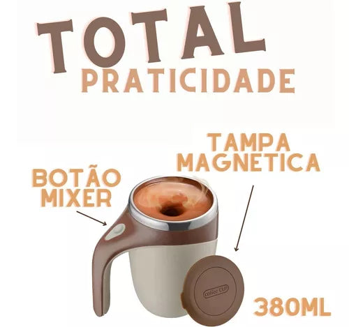 Caneca Mixer Automática - Copo Inox Suporte Magnético à Pilha 380ml