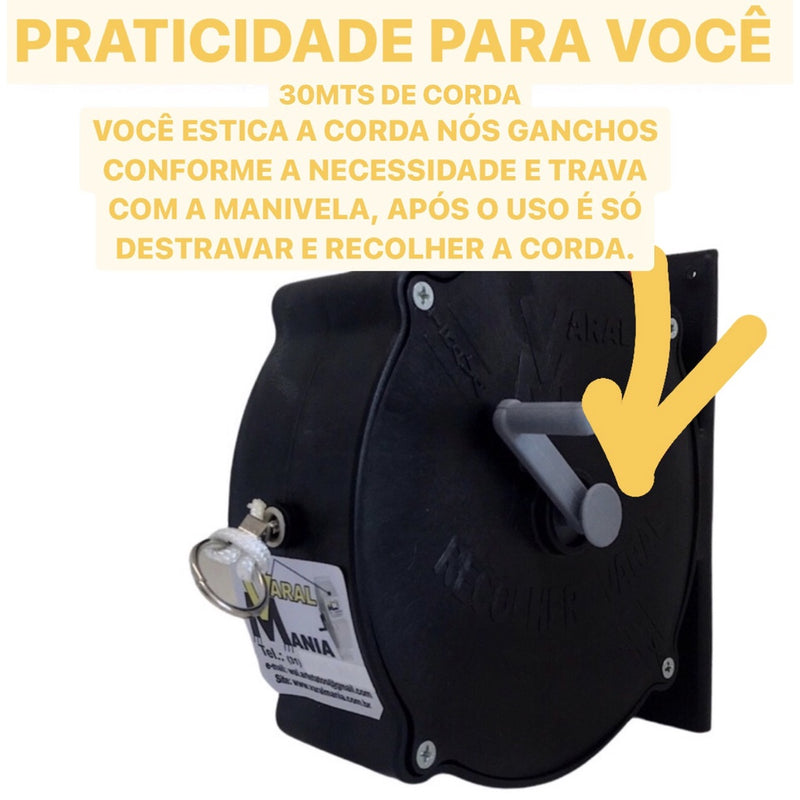 Varal Recolhível Retrátil Para Muro, Parede, Apartamento + 10 Prendedores de brinde