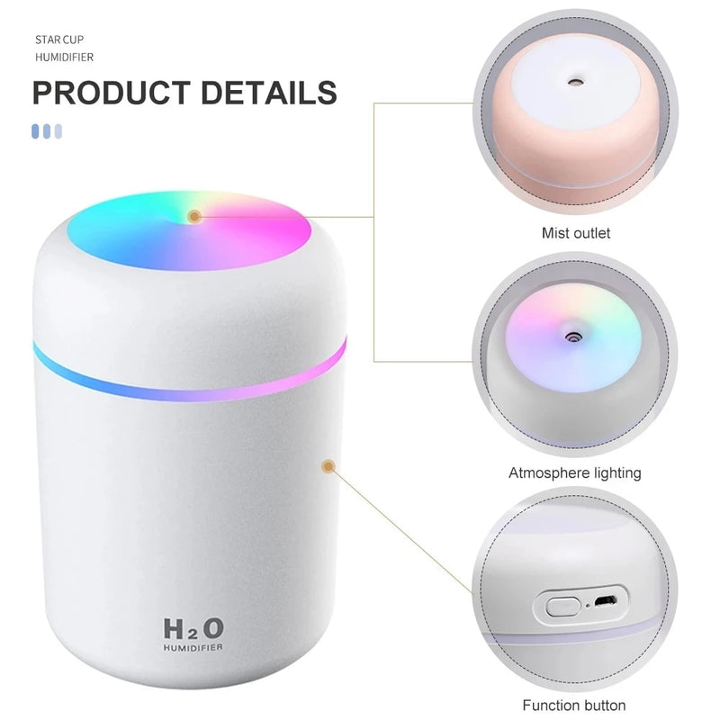 Mini Umidificador de Ar 300ml USB Portátil - H20 Multicolor