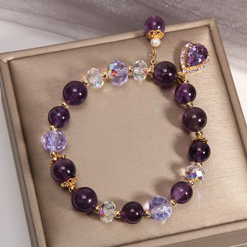 Pulseira com Zircônias e Pedra Ametista – Purple Nebula