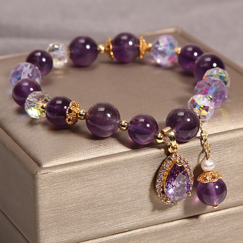 Pulseira com Zircônias e Pedra Ametista – Purple Nebula