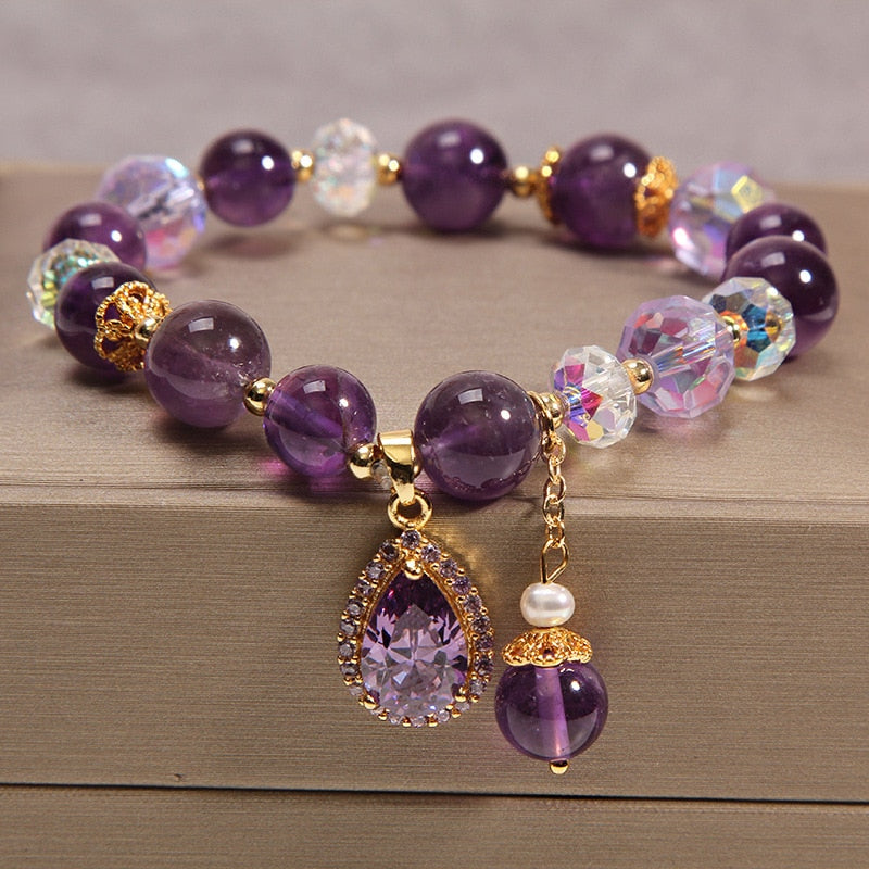 Pulseira com Zircônias e Pedra Ametista – Purple Nebula