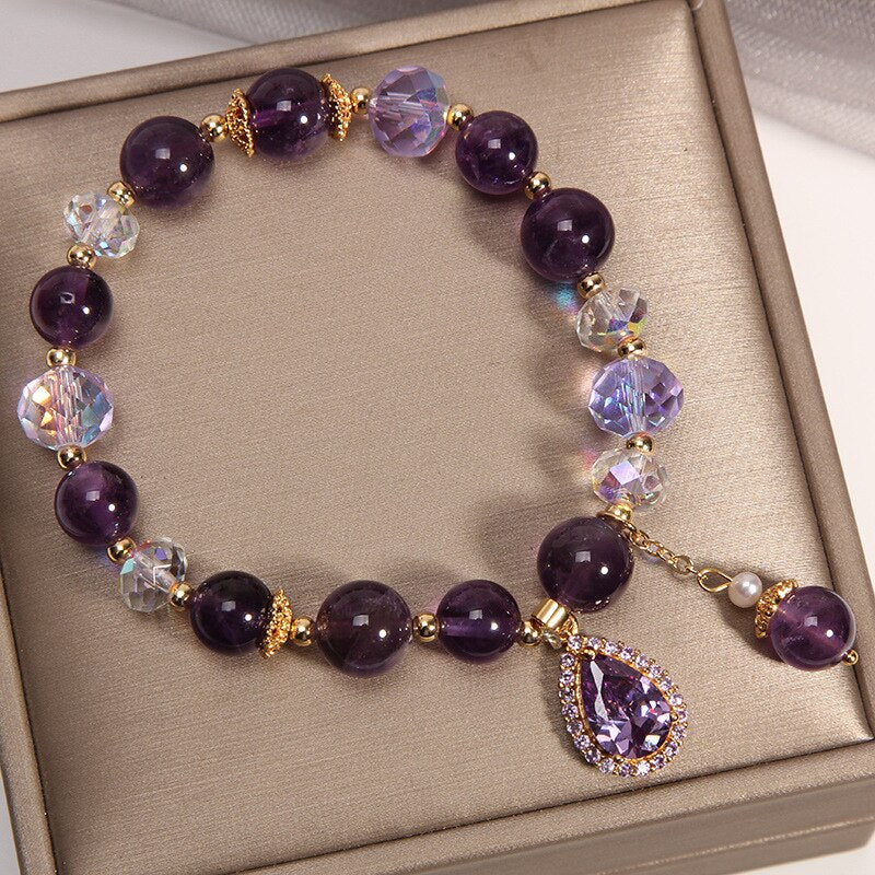 Pulseira com Zircônias e Pedra Ametista – Purple Nebula