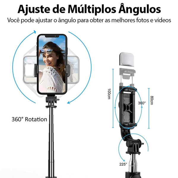 Tripé Selfie 4 Em 1 Com Luz Integrada - Selfie 360°