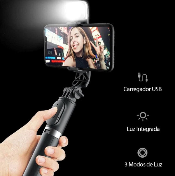 Tripé Selfie 4 Em 1 Com Luz Integrada - Selfie 360°